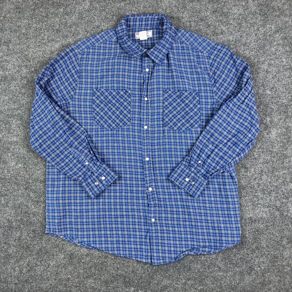 Haband Casual Joe Shirt Mens XL Blue Plaid Button Front Long Sleeve Workwear - Picture 1 of 8